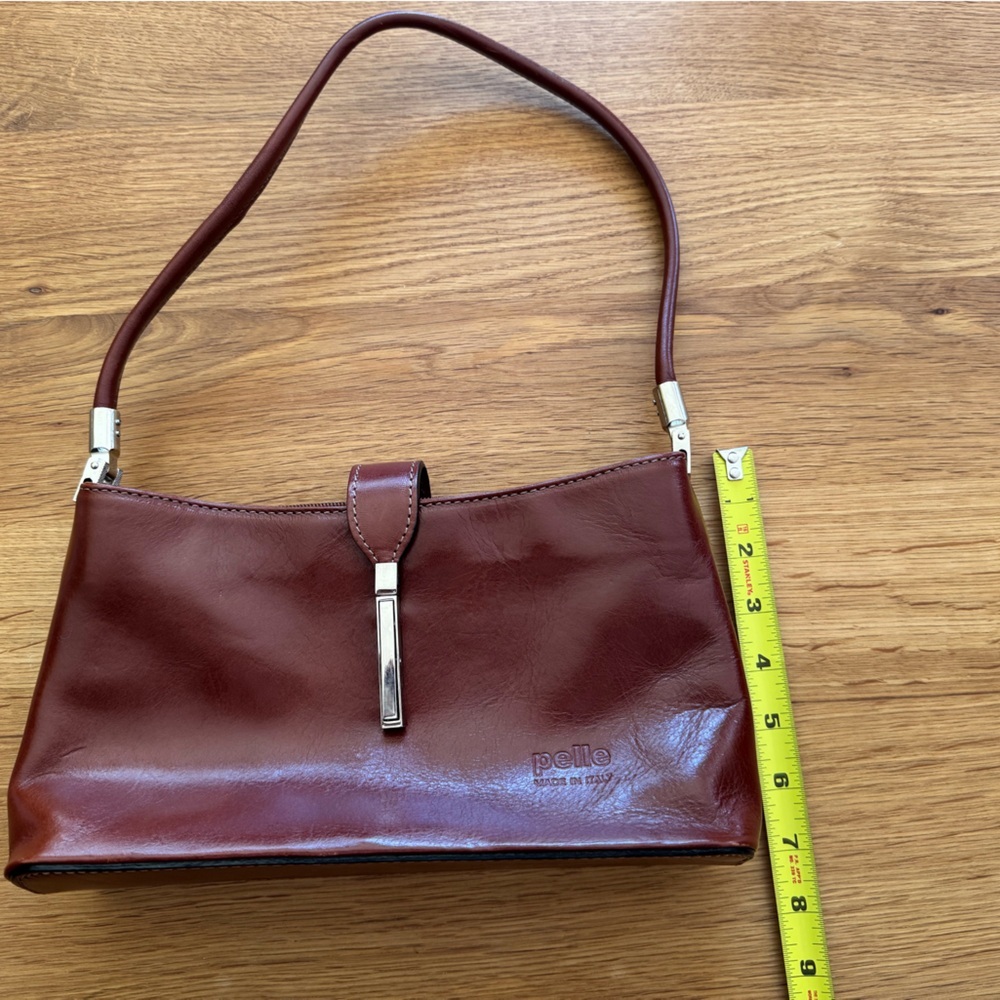 Pelle Made in Italy Brown Leather Baguette Shoulder Bag Vintage Y2K - Picture 8 of 10